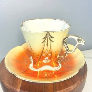 Antique c.1910–1930 Hand Painted Orange Ombre Teacup & Saucer Art Nouveau
